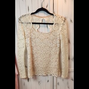 Boston Proper Ivory Lace Long Sleeve Top